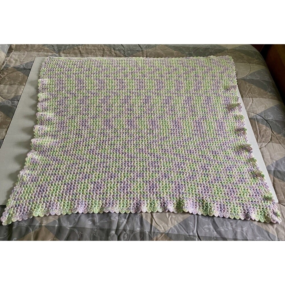 Beautiful New Handmade Crochet Baby Blanket/Afghan Lavender Mint Green 42x42 - Picture 5 of 5